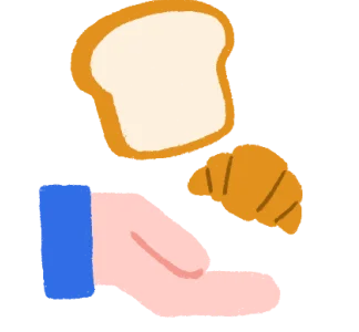 パンや食品と手のイラスト。食品配送を担う業務を表している。